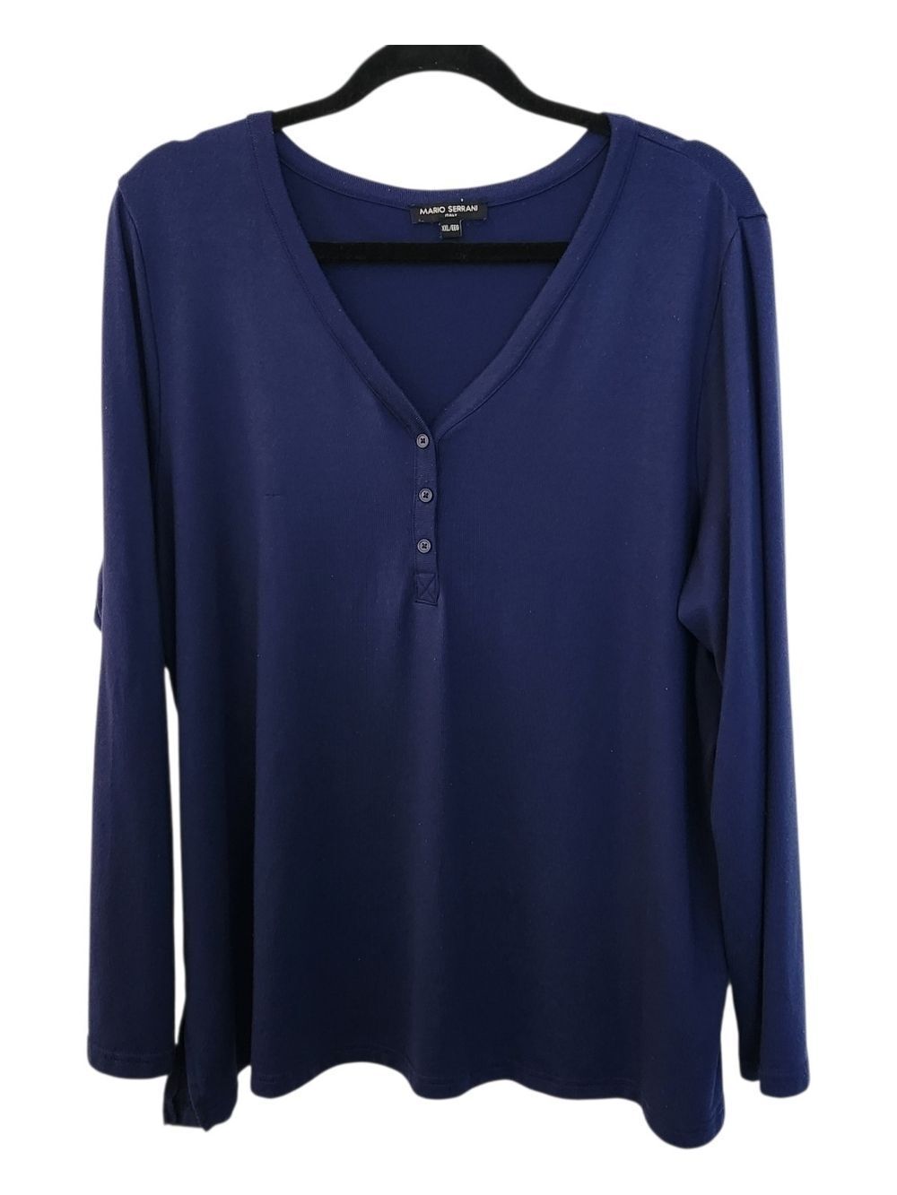 Mario Serrani Womens Long Sleeve V-Neck Top Size XXL Navy Blue